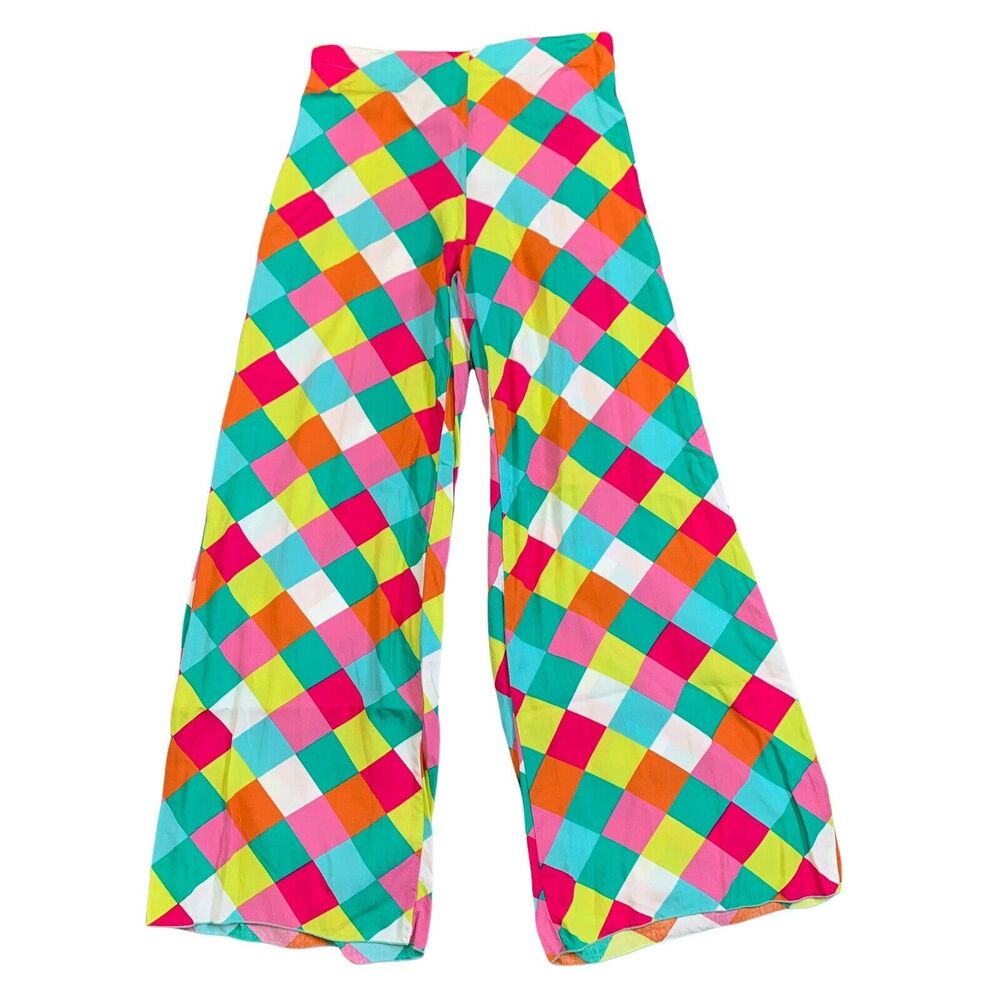 Escapada Women 70s 80s Wide Leg Pull On Pants colorful sz small